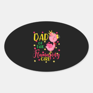 Dad Of Flamazing Girl Cute Flamingo Dad Birthday Oval Sticker
