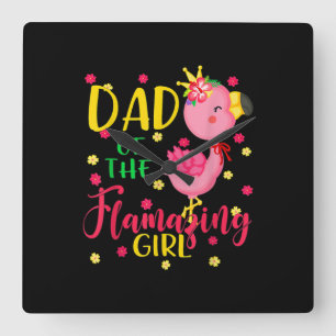 Dad Of Flamazing Girl Cute Flamingo Dad Birthday Square Wall Clock