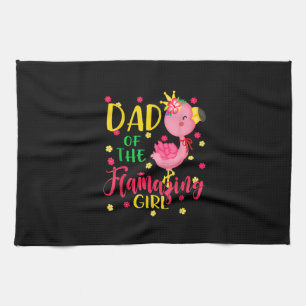 Dad Of Flamazing Girl Cute Flamingo Dad Birthday Tea Towel