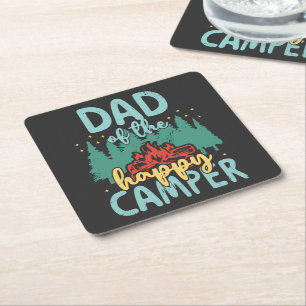 Dad of Happy Camper 1st Birthday Party Retro Dad Square Paper Coaster