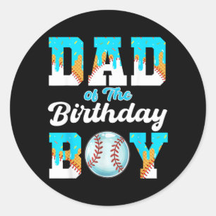 Dad of The Birthday Boy Baseball Ice Cream Drip Classic Round Sticker