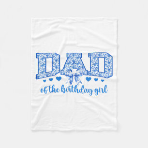 Dad of The Birthday Girl Blue Chinoiserie Floral Fleece Blanket
