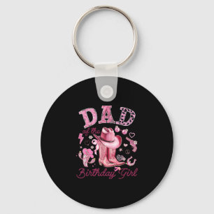 Dad of the birthday girl pink cowgirl western key ring
