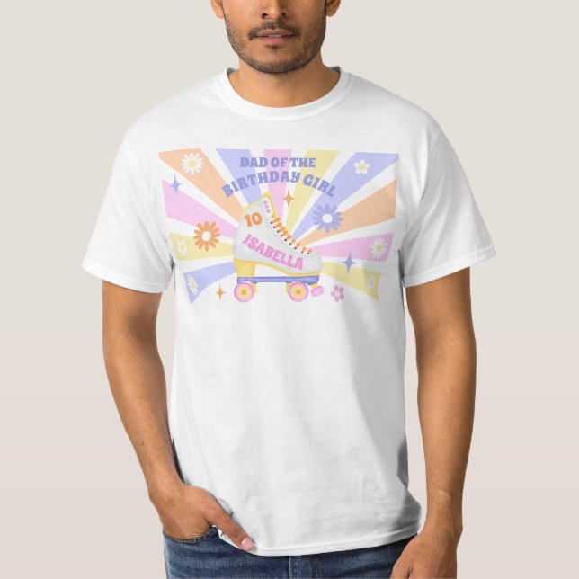 Dad of the Birthday Girl Retro Roller Skate T-Shirt (Front)
