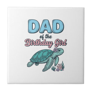 Dad of the Birthday Girl Sea Turtle Vintage Shirt Ceramic Tile