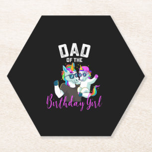 Dad of the Birthday Girl Unicorn Birthday Family F Paper Coaster