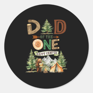 Dad of the one happy camper 1st birthday camping classic round sticker