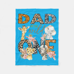 Dad Of The Wild One 1st Birthday Boy Safari Jungle Fleece Blanket