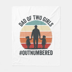Dad of Two Girls Outnumbered Vintage Family Shirt_ Fleece Blanket