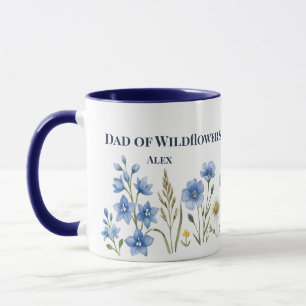 Dad of Wildflowers Floral Blue Custom Name Mug