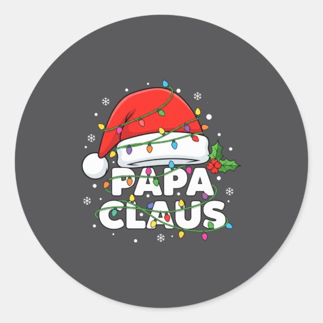 Dad Papa Claus Christmas Lights Family Matching Lo Classic Round Sticker (Front)
