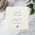 Dad & Papa EST Personalised Gift Stone Coaster<br><div class="desc">Celebrate the legacy of fatherhood and the joy of becoming a grandparent with this elegant Dad & Papa EST personalised stone coaster. Featuring a timeless minimalist design with custom establishment years, this marble coaster is a perfect Father’s Day, new baby announcement, or birthday gift for both dad and grandpa. Stylish...</div>