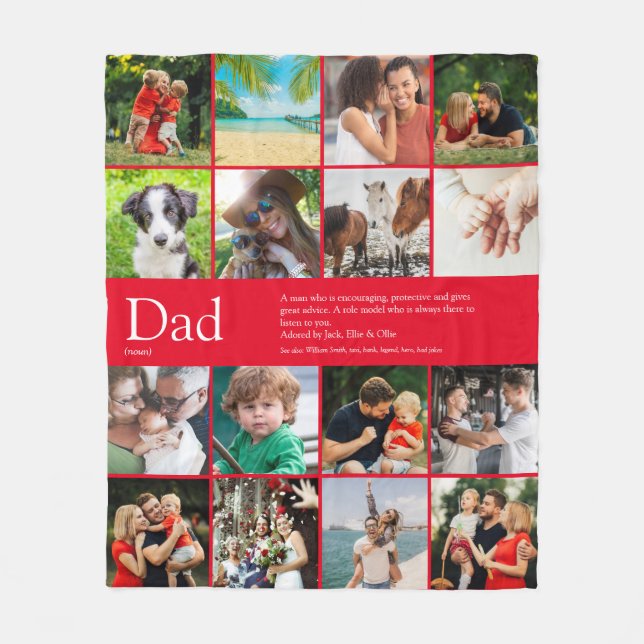 Dad Papa Father Daddy Definition 16 Photo Fun Red Fleece Blanket (Front)