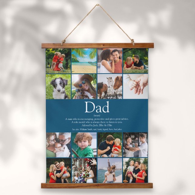 Dad Papa Father Definition 16 Photo Collage Blue Hanging Tapestry (Creator Uploaded)