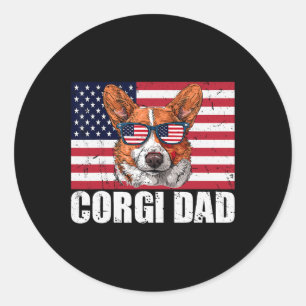 Dad Pembroke Welsh Corgi Us Flag Dog Lover 4th Of Classic Round Sticker