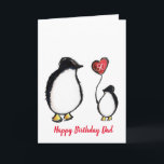 Dad penguin 50th or any age birthday card<br><div class="desc">Happy birthday dad cute illustrated penguins. The child shown is holding a balloon that reads 50. The age and messages shown on this card can be personalised to any birthday or person. Perfect for a son or daughter to give their father on his special day. The inside and outside messages...</div>