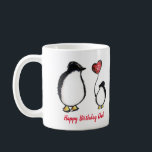 Dad penguin 50th or any age birthday card coffee mug<br><div class="desc">Happy birthday dad cute illustrated penguins cup. The child shown is holding a balloon that reads 50. The age and messages shown can be personalised to any birthday or person. Perfect for a son or daughter to give their father on his special day. A matching card is also available in...</div>