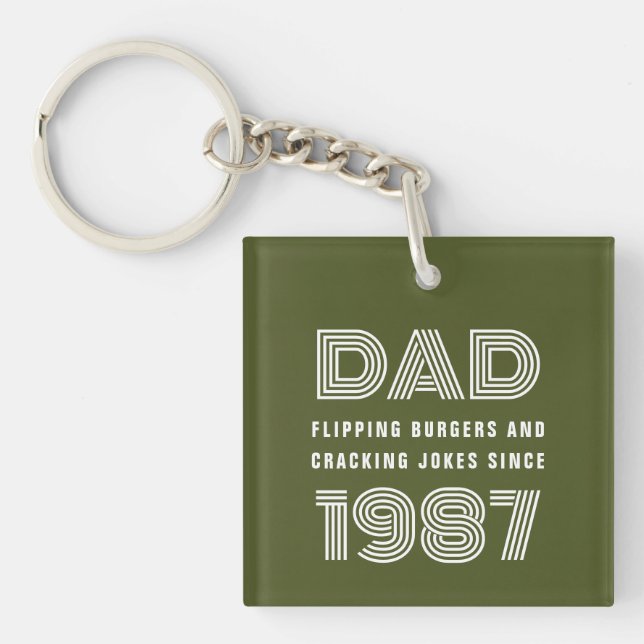 Dad Personalised Year Grill Master BBQ Army Green Key Ring (Front)