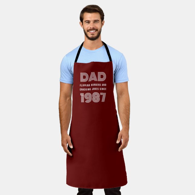 Dad Personalised Year Grill Master BBQ Red Apron (Worn)