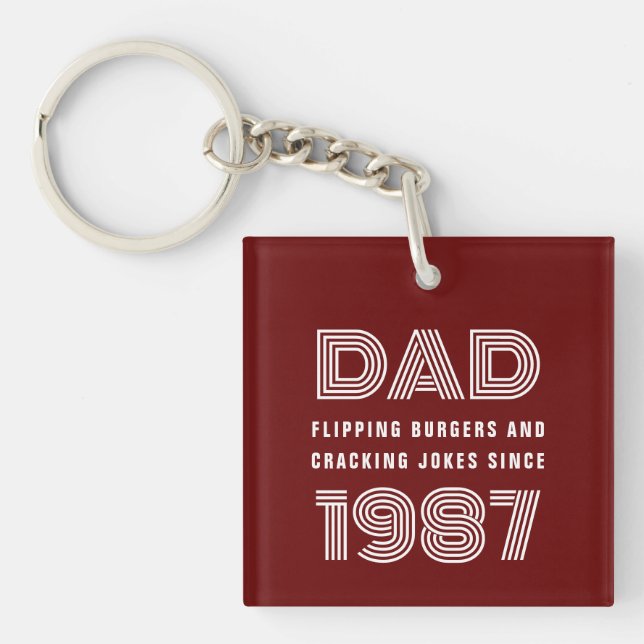 Dad Personalised Year Grill Master BBQ Red Key Ring (Front)