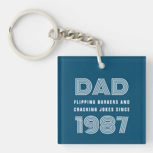 Dad Personalised Year Grill Master BBQ Teal Blue Key Ring