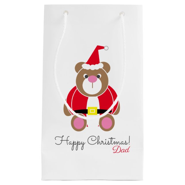Dad Personalized teddy bear Father Christmas Small Gift Bag (Front)