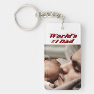 Dad Photo burgundy text   Key Ring