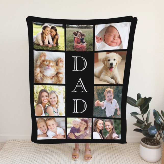 Dad Photo Collage Black Sherpa Blanket (Creator Uploaded)