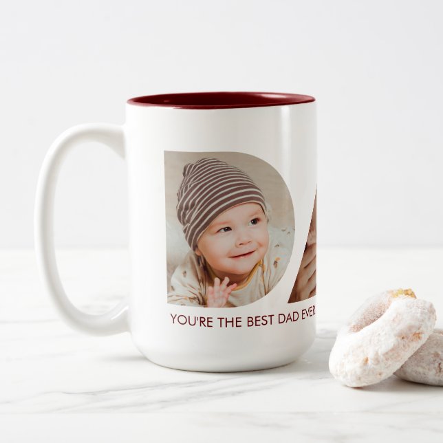 Dad Photo Collage Cutout Father's Day Birthday Two-Tone Coffee Mug (With Donut)