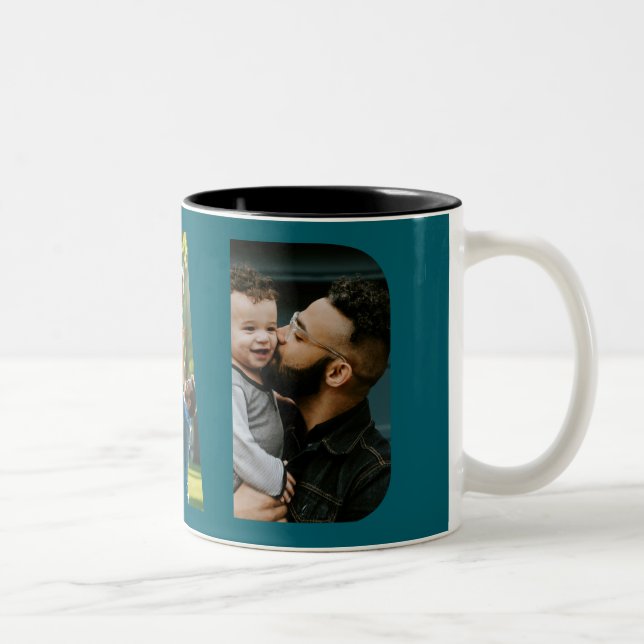 Dad Photo Collage Fathers Day Green Two-Tone Coffee Mug (Right)