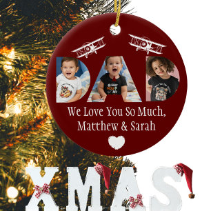 'DAD' Photo Collage of kids or family, Aviation Ceramic Ornament