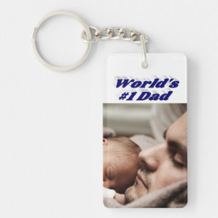 Dad Photo dark blue text   Key Ring