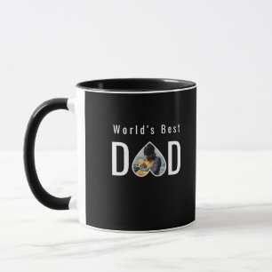 Dad Photo in Black Heart Frame Modern Text Mug