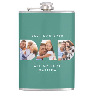 Dad photo modern typography child gift hip flask