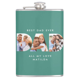 Dad photo modern typography child gift hip flask
