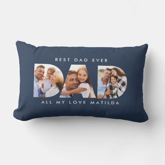 Dad photo modern typography child gift lumbar cushion (Front)