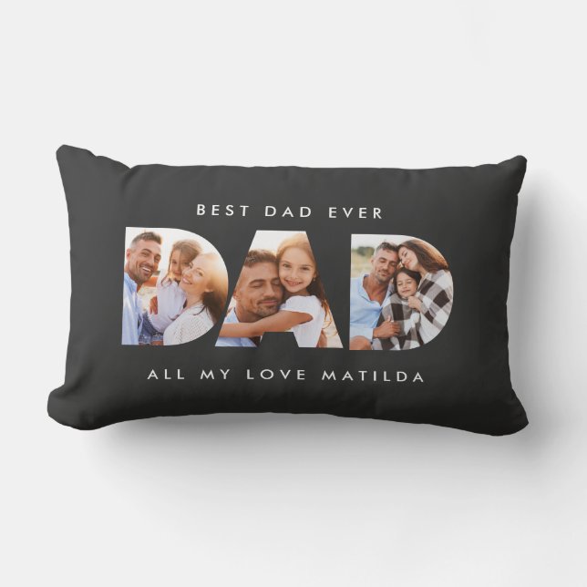 Dad photo modern typography child gift lumbar cushion (Front)