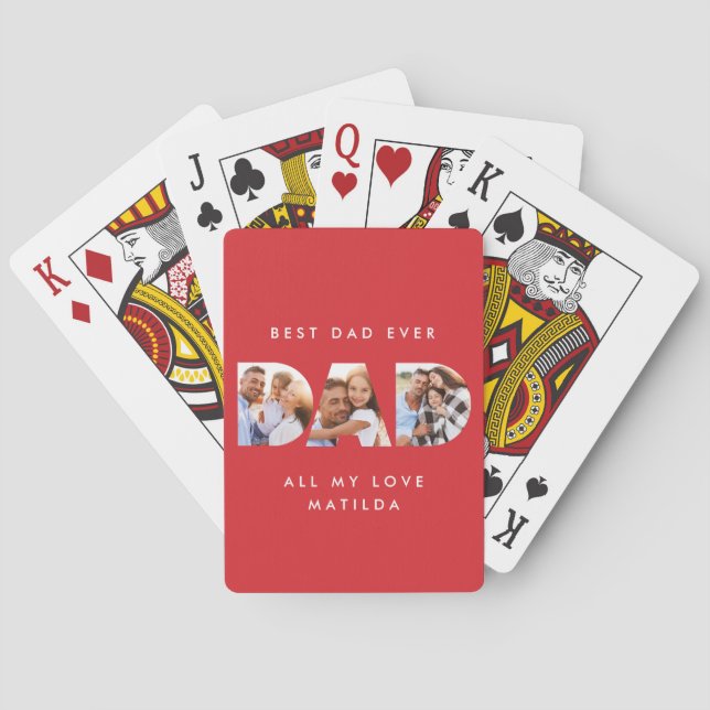 Dad photo modern typography child gift playing cards (Back)