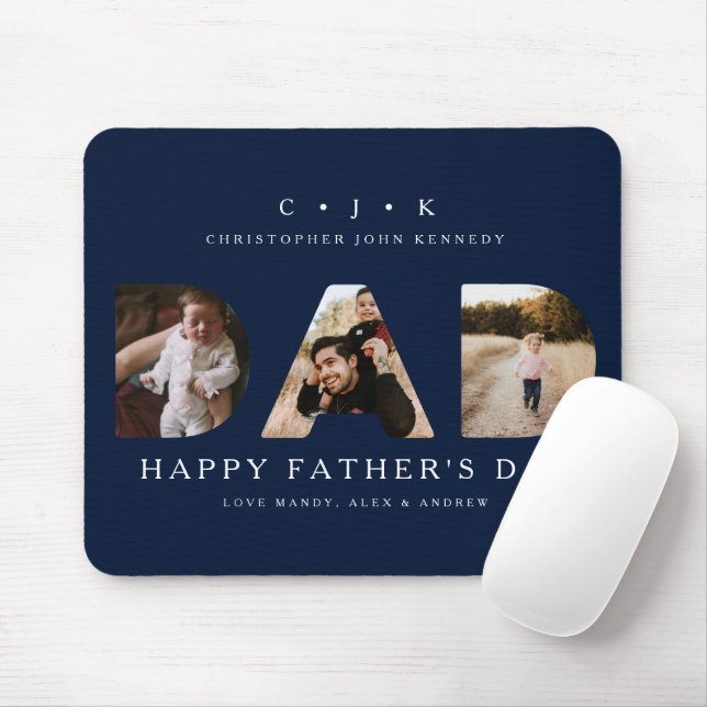 DAD Photo Navy Father's Day Personalised Monogram  Mouse Pad (With Mouse)