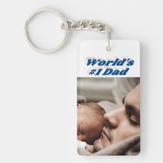 Dad Photo sea blue text   Key Ring (Front)
