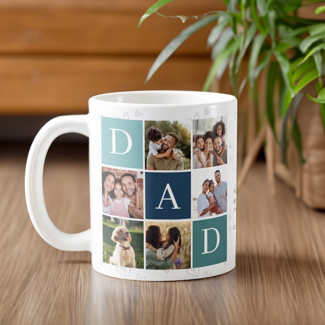 Dad Photo Square Gird Monogram &amp; Personalised Coffee Mug (Dad Photo Square Gird Monogram &amp; Personalized Coffee Mug)