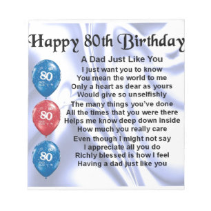 Dad Poem  80th Birthday Notepad