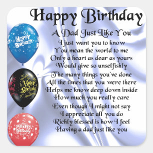 Dad Poem Happy Birthday Square Sticker