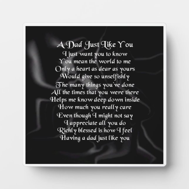 Dad  Poem Plaque  -  Black Silk  Design (Front)