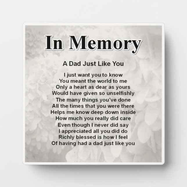Dad  Poem Plaque  -  In Memory   Design (Front)