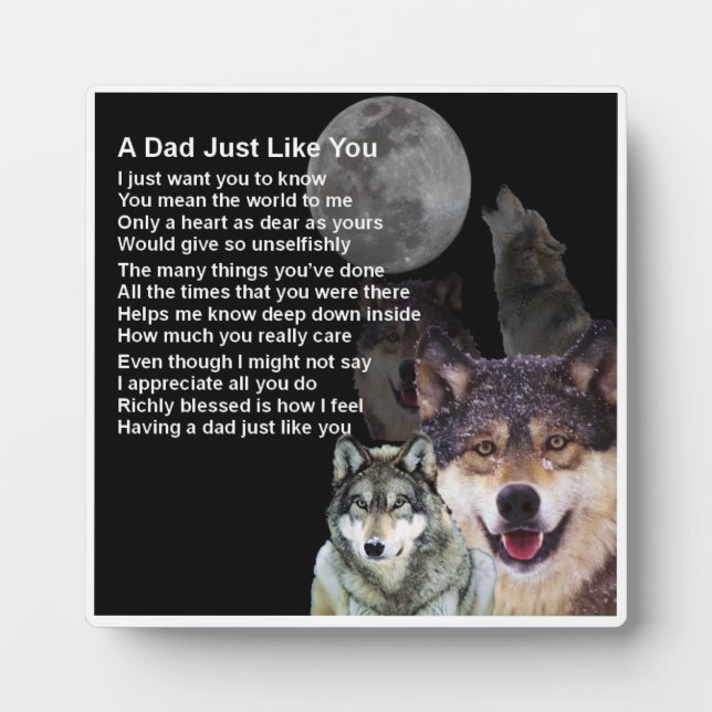 Dad  Poem Plaque  -  Wolf  Design (Front)