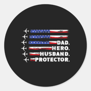 Dad Protector Dad Us Flag Classic Round Sticker