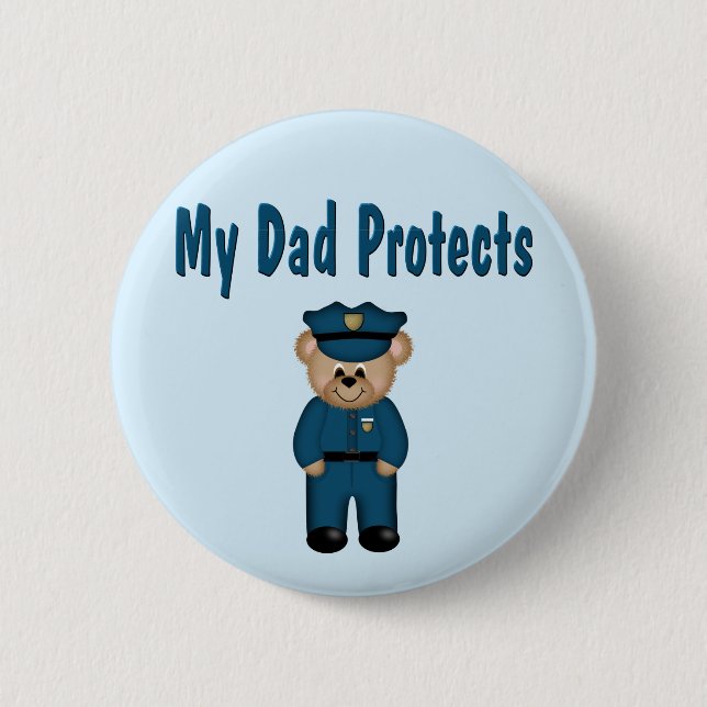 Dad Protects Policeman Bear 6 Cm Round Badge (Front)