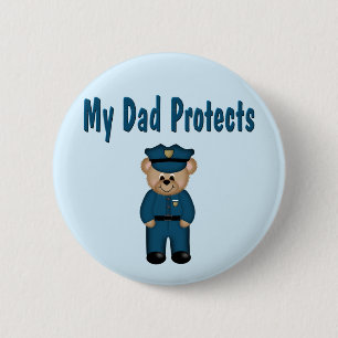 Dad Protects Policeman Bear 6 Cm Round Badge