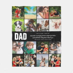 Dad Quote16 Photo Collage Black and White Fleece Blanket